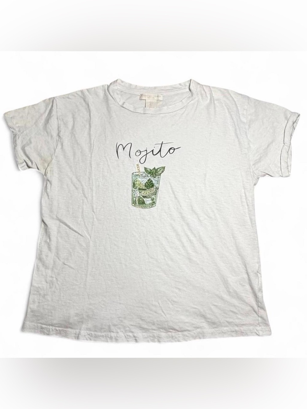 Mojito Bead Embroidered Graphic Tee - White with Green Print